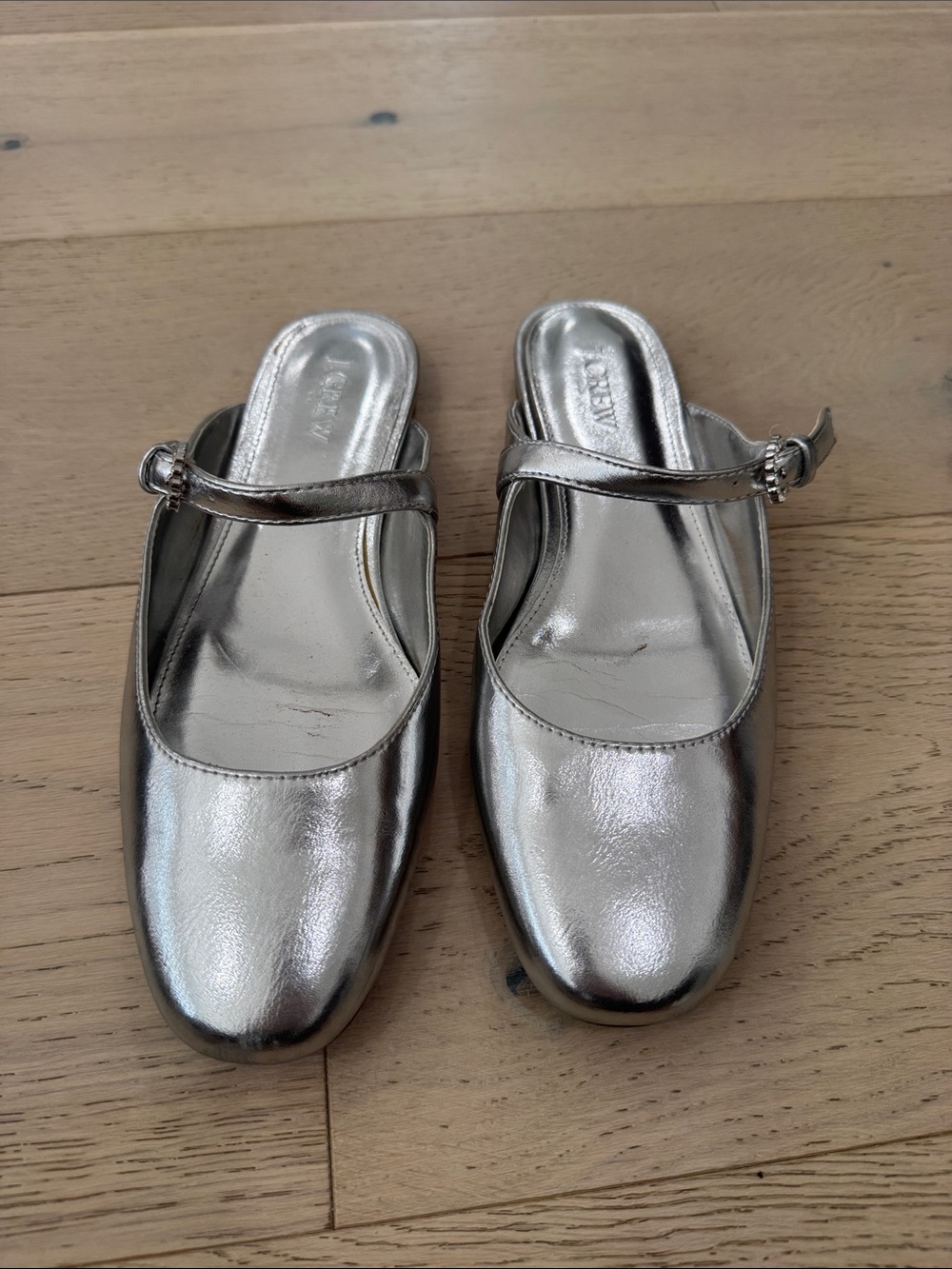J. Crew Metallic Silver Mary Jane Mule Flats